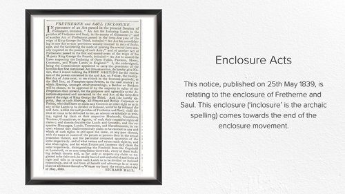 A notice about the enclosure of Fretherne and Saul