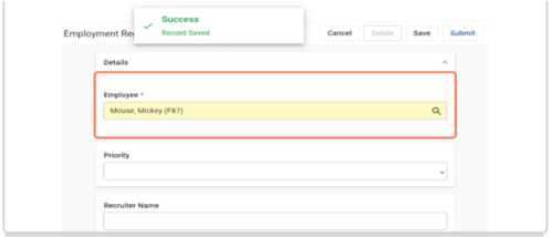 Textbox appeared at top of page advising 'Success Record Saved'.