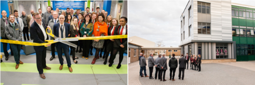 Two photos of Severn Vale School being opened