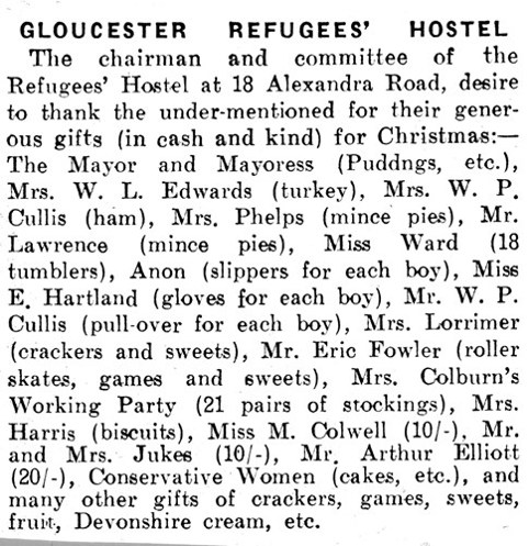 An newspaper cutting about Christmas gifts given to the Gloucester Boys