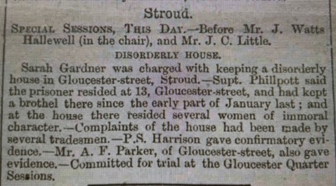 Disorderly House, Stroud, Gloucester Citizen, May 1881
