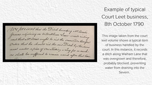 A photo of an example of typical court leet business, from the 8th October 1790