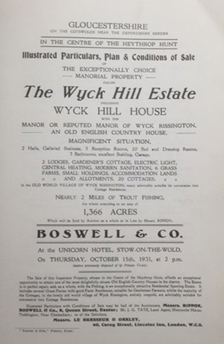A poster for the Wyck Hill Estate